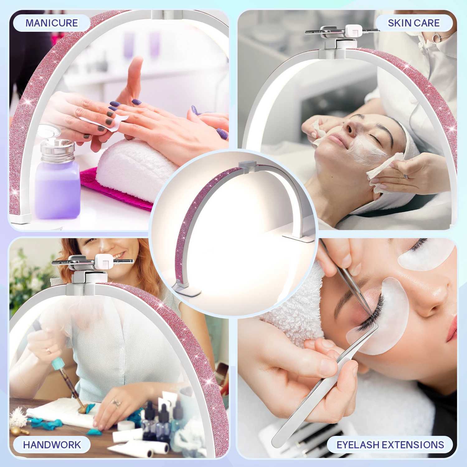 3000-6500K Nail Table Lamp With Diamond Manicure Desk Lamp With Remote LED Half Moon Light For Nails Art Tattoo Salon Eyelash W250513