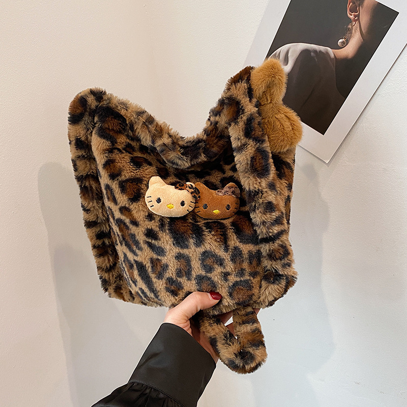 Style Free Delivery Designer Bag Winter Leopard Print Plush For Women 2025 New Fashionable Hand Held Bucket Bag High End Korean Version Single Shoulde