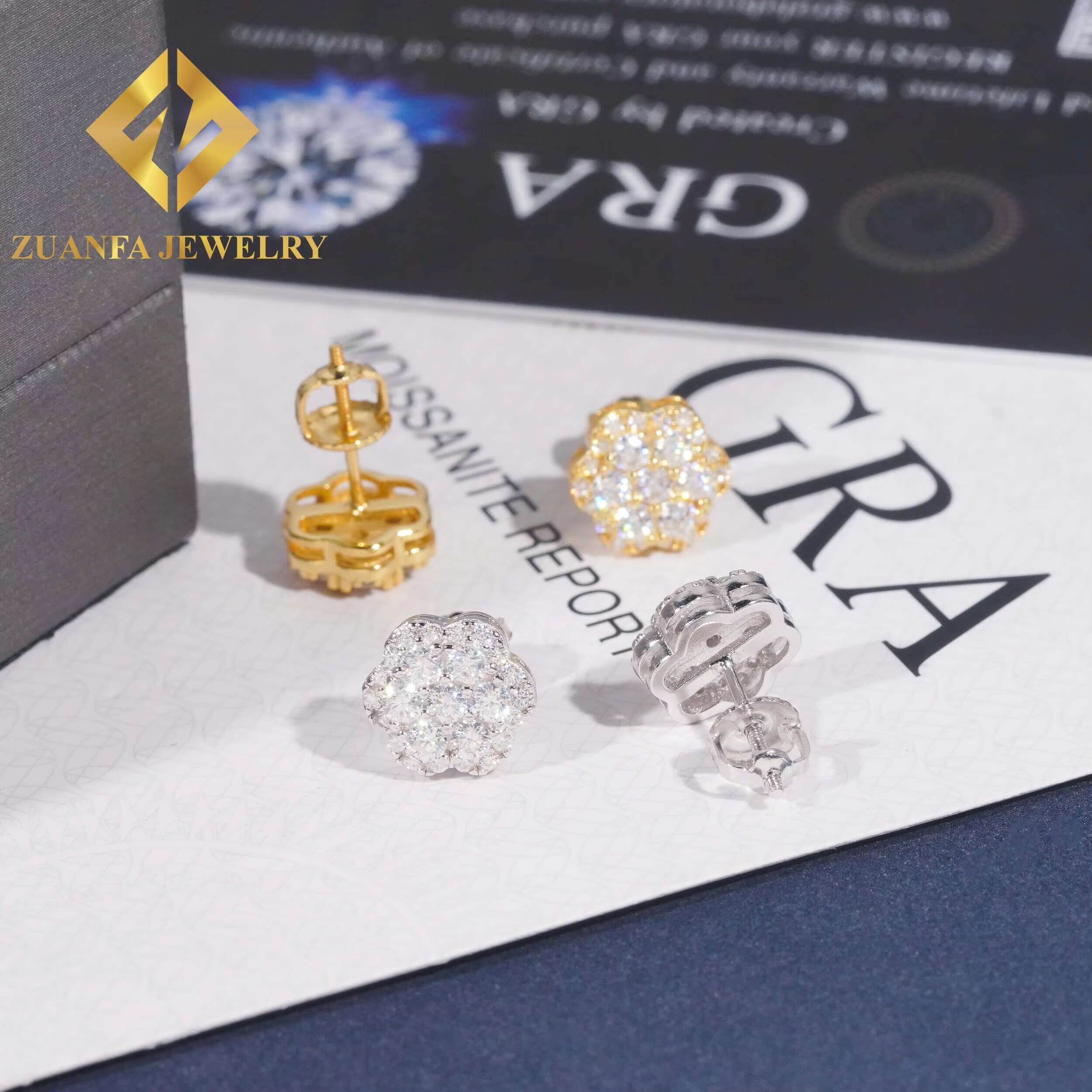 Popular Luxurious Flower Design Stud Earring 925 Sterling Silver VVS Moissanite Iced Out Stud Earring
