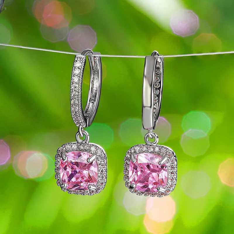 Vintage Female Blue Crystal Stone Classic Silver Color Hoop Earrings Dainty Bridal Square Wedding Jewelry For Women Y250510