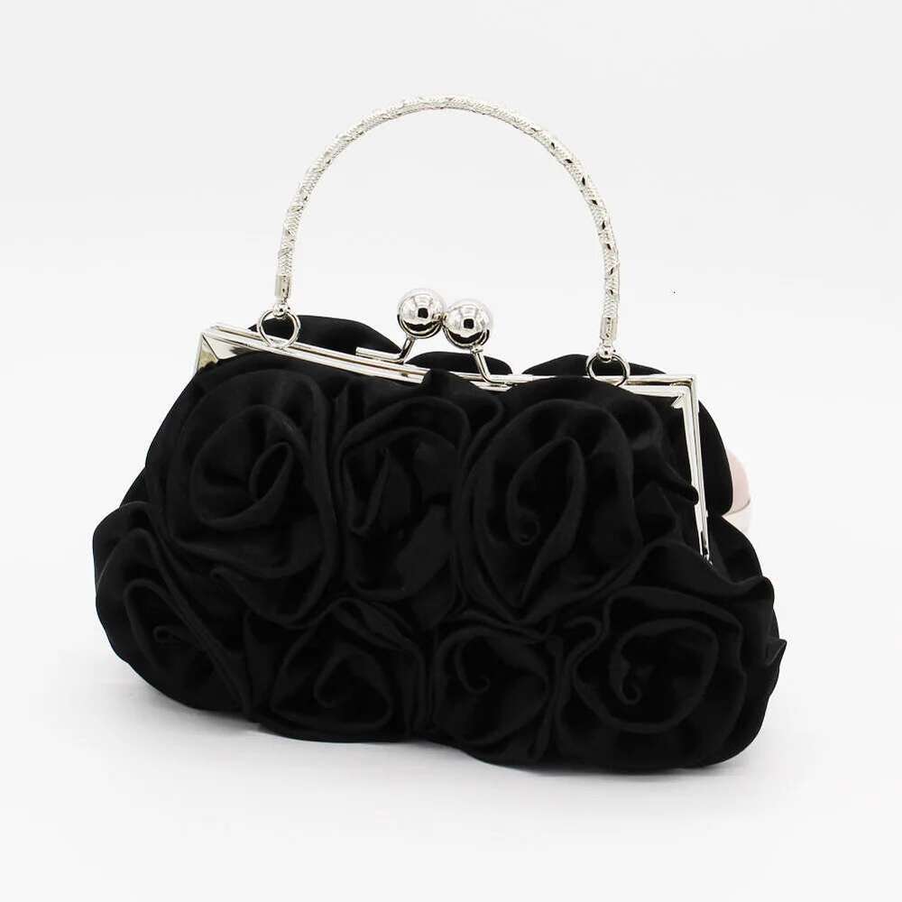 Designer Bag 2025 Fashion Silk Rose Flower Women's Wedding Bridal Clutch Metal Chain Shoulder Bag Lady Crossbody Bags Luxury Bag
