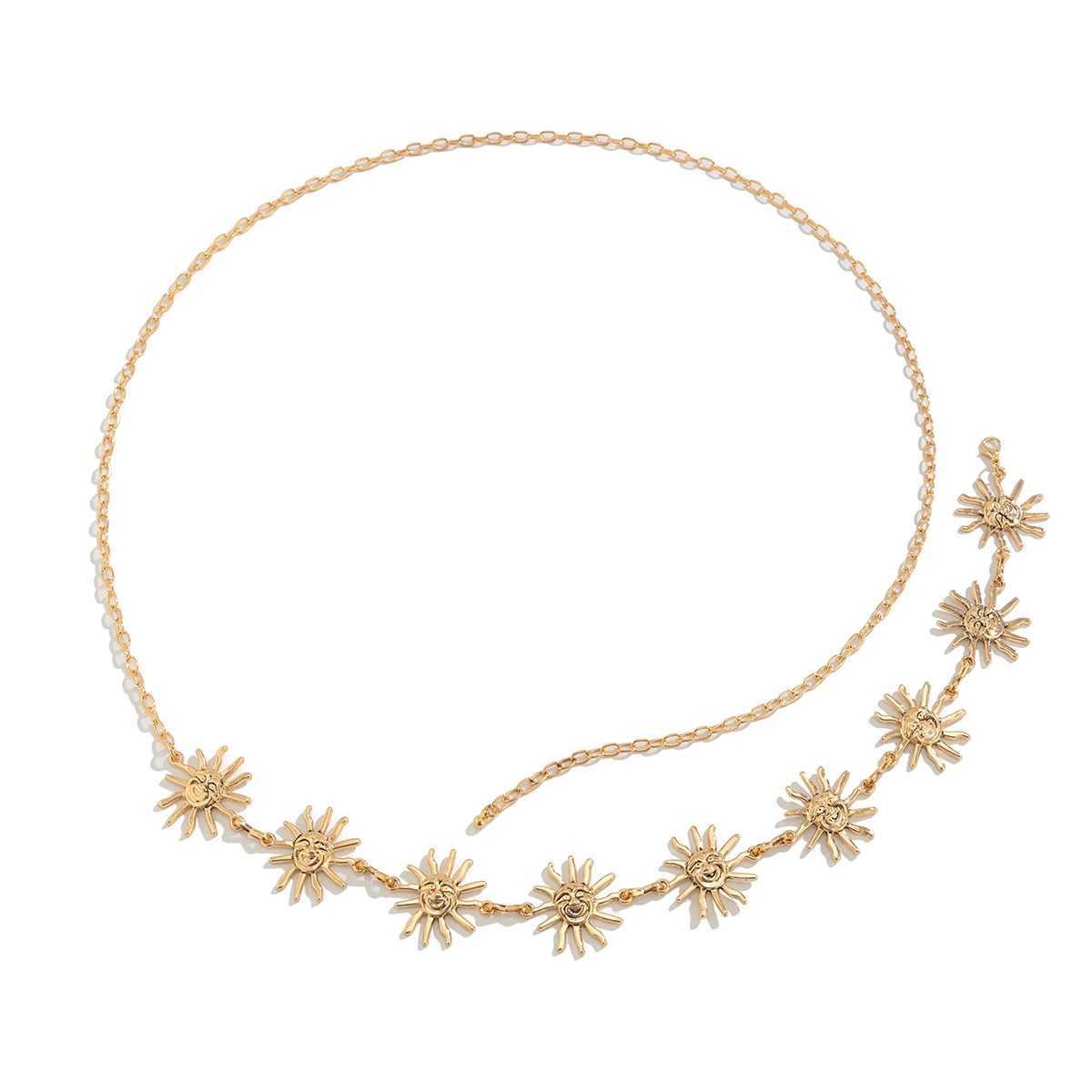 IngeSight. Z Creative Sun Flower People Face Belly Waist Chain for Women Vintage Metal Summer Beach Body Chain Bikini JewelryT250513