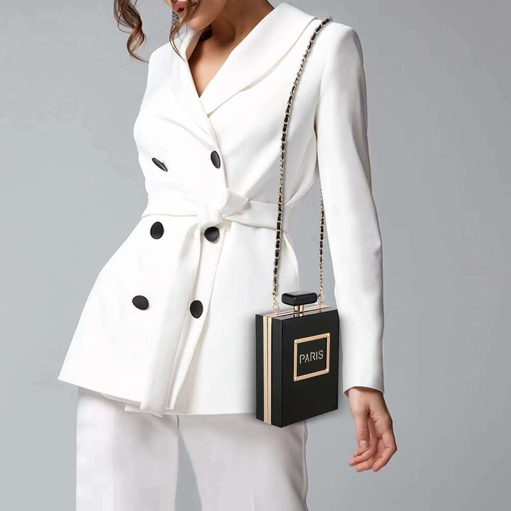 Evening Women's Acrylic Paris Perfume Shaped Black Bag Purses Clutch Vintage Banquet Handbag Shoulder Crossbody Bags