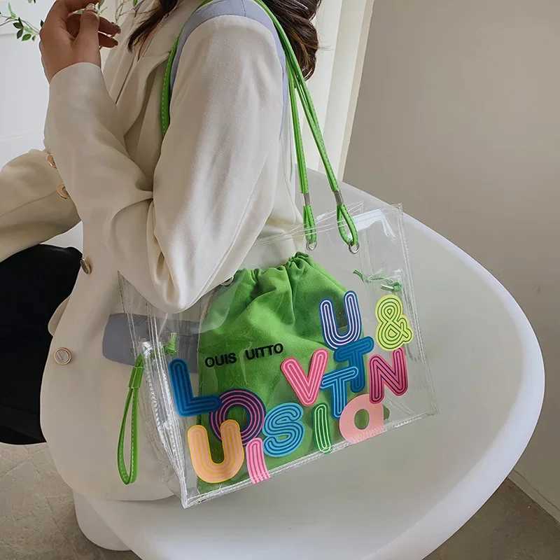 Summer Large-capacity Transparent Shoulder Bag for Women with Stylish Letter Print PVC Womens Bag HandbagW250513