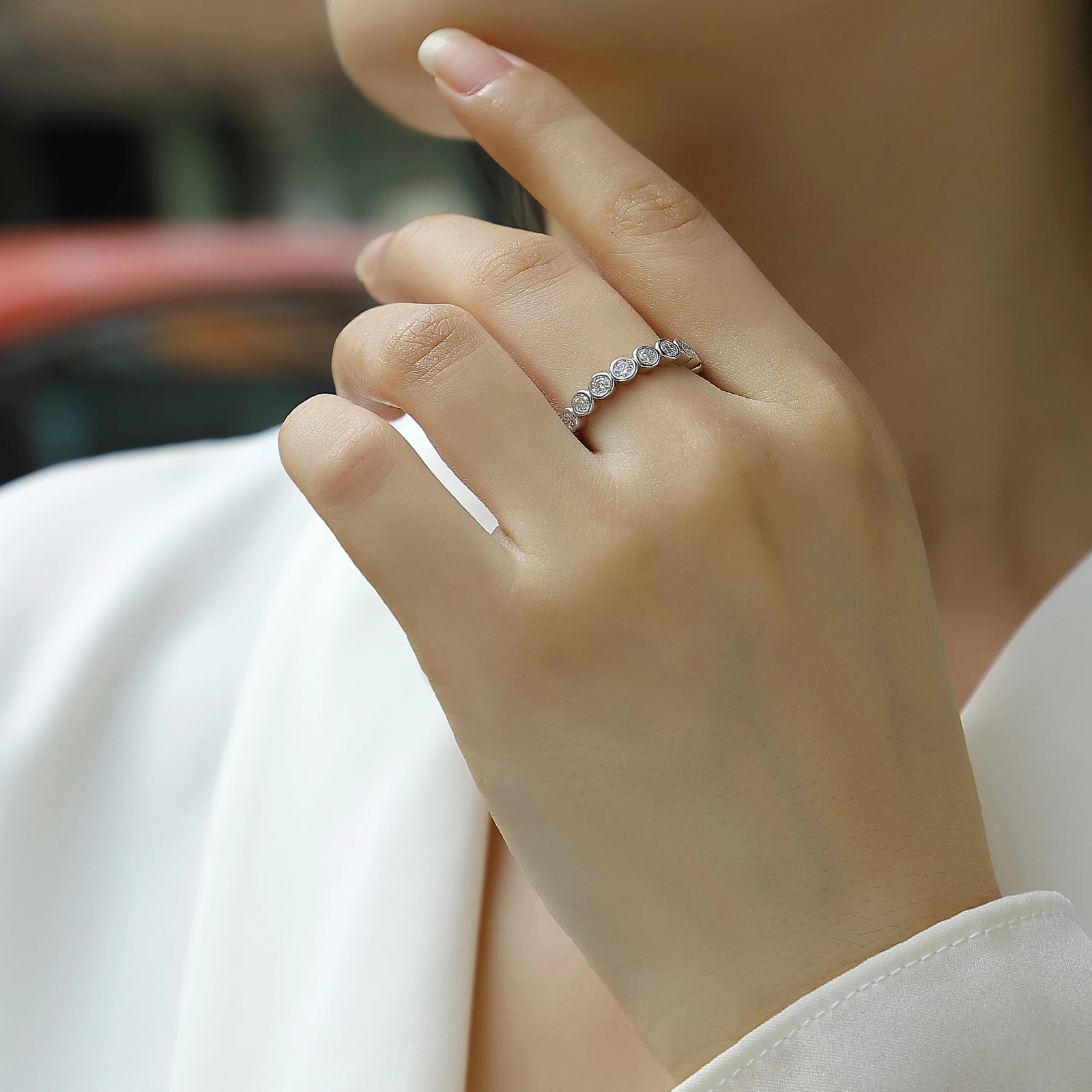 3mm 0.1CT Full Ring For Women S925 Silver Plated 18K Pass Diamond Test Bezel Rings Wedding Band 250509