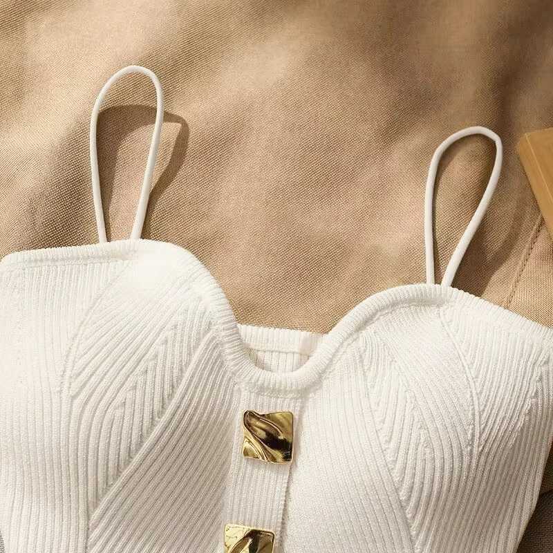 Women Knitted Tops Sexy Solid Crop Top Women Tank Tops Sleeveless Slim Camis With Bra Basic Underwear Padded Bra Tops M250513