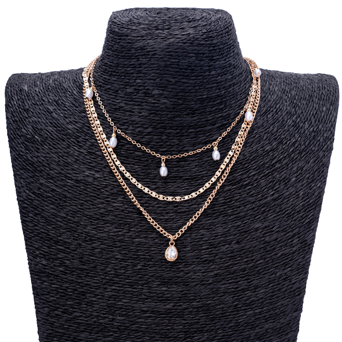 Trendy Multi-Layered Necklace with Faux Pearl and Water Drop Pendant, Fashionable Gold Choker for Women