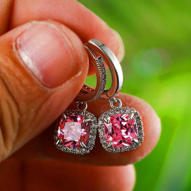 Vintage Female Blue Crystal Stone Classic Silver Color Hoop Earrings Dainty Bridal Square Wedding Jewelry For Women Y250510