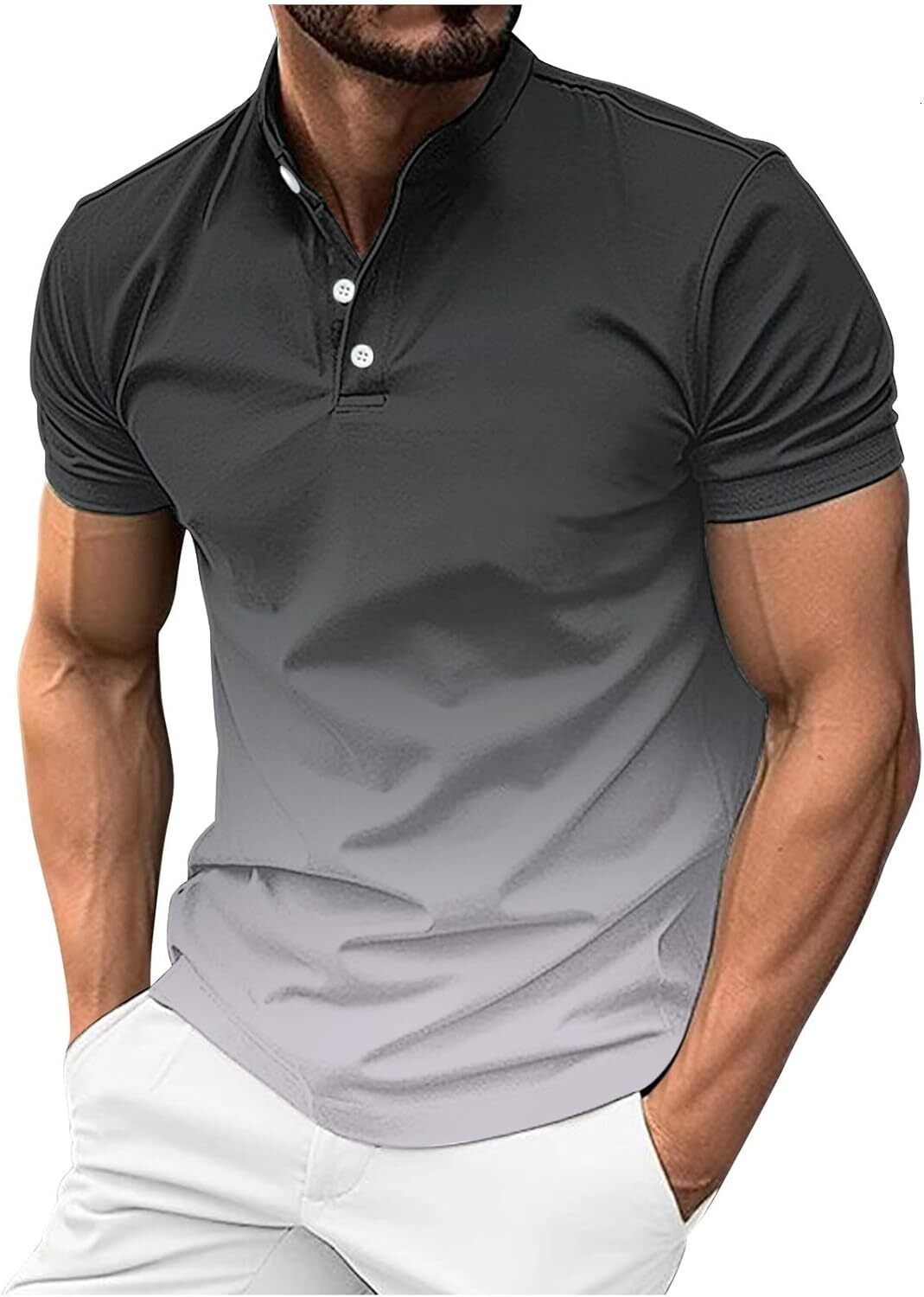 Mens Polo shirt Mens Polo Shirts Short Sleeve Gradient Color Gym Workout Golf T-Shirt Casual Fashion V Neck Button Down Tops 2025 Polos shirts tshirt