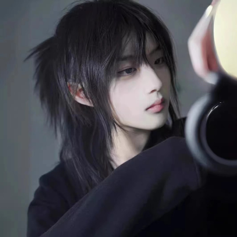 High-Density Long-Straight Anime Male Costume Wig With Rose Netted Base