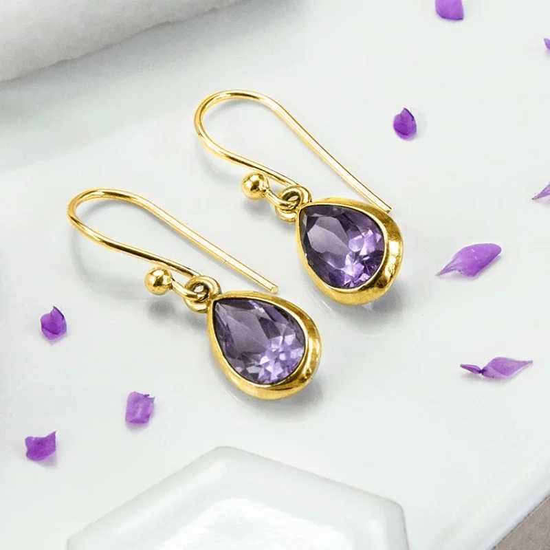 Huitan Waterdrop Purple CZ Dangle Earrings Women Wedding Engagement Aesthetic Accessory for Lady Anniversary Gift Trendy Jewelry Y250510