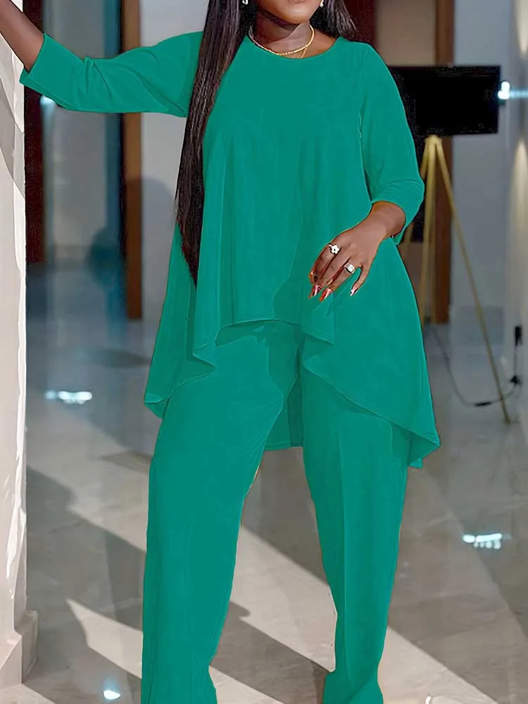 Elegant womens long pants set plus size summer third quarter sleeve top and casual wholesale direct 250506