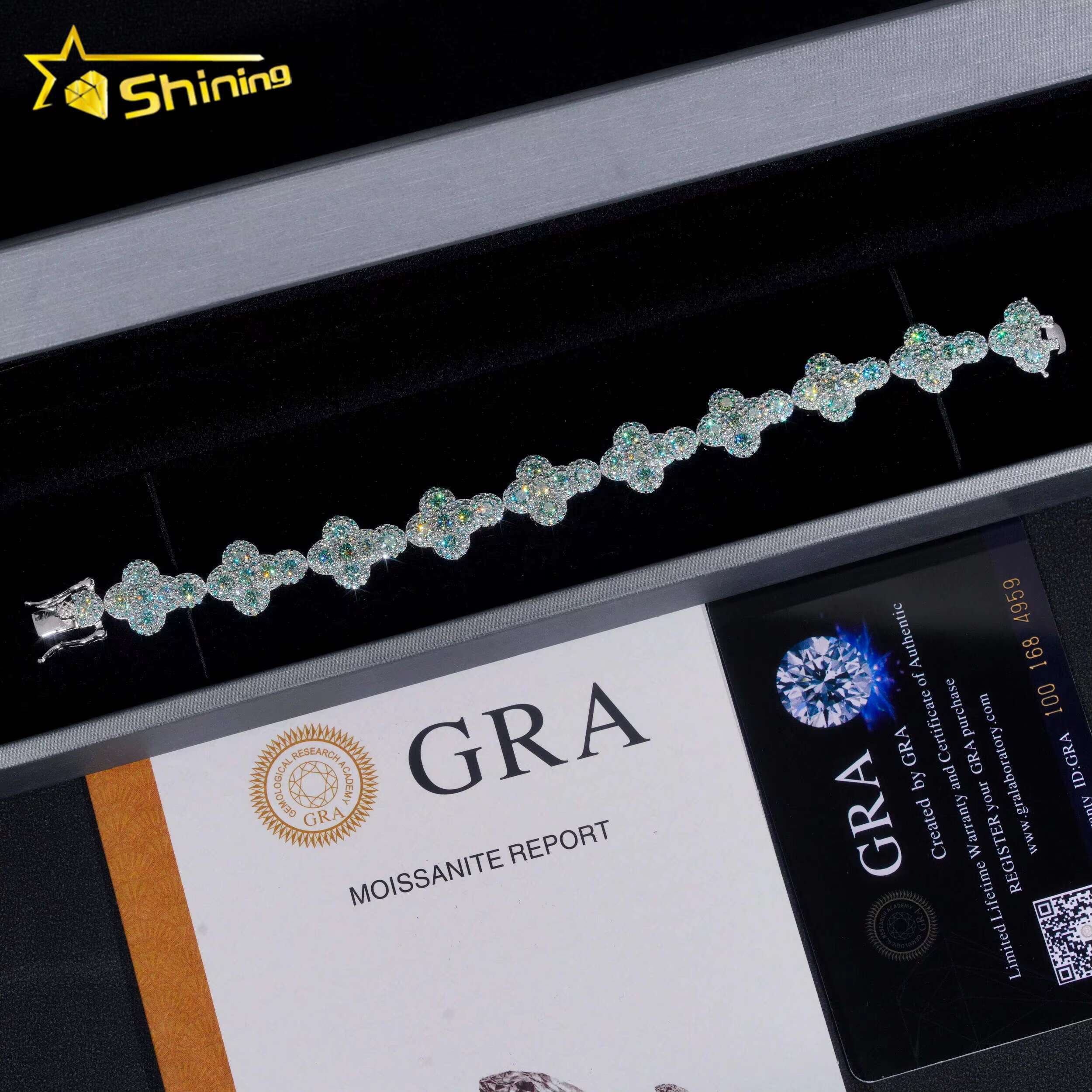 Pass Diamond Tester Silver 925 Gold Plated Hip Hop Jewelry Custom Blue Green Colored Moissanite Cluster Cuban Bracelet