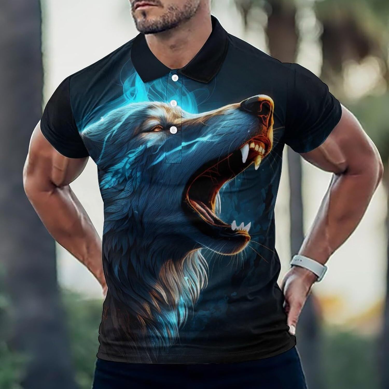 Mens Polo shirt Howling Wolf Men's Short Sleeve Polo Shirt Casual Golf Summer Tee Tops Polos shirts