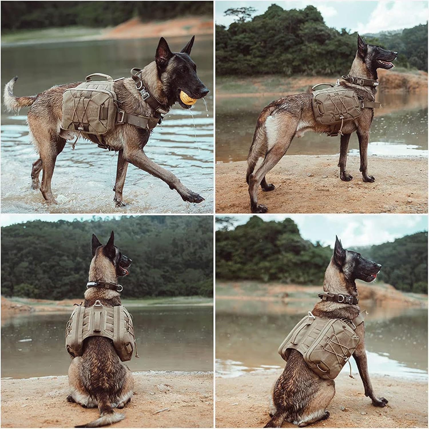 Dog Saddle Backpack bag for Medium Large Dogs to Wear, Nylon Backpack for Dogs Tactical Pet Backpack with Side Pockets for Hiking Walking Training Run