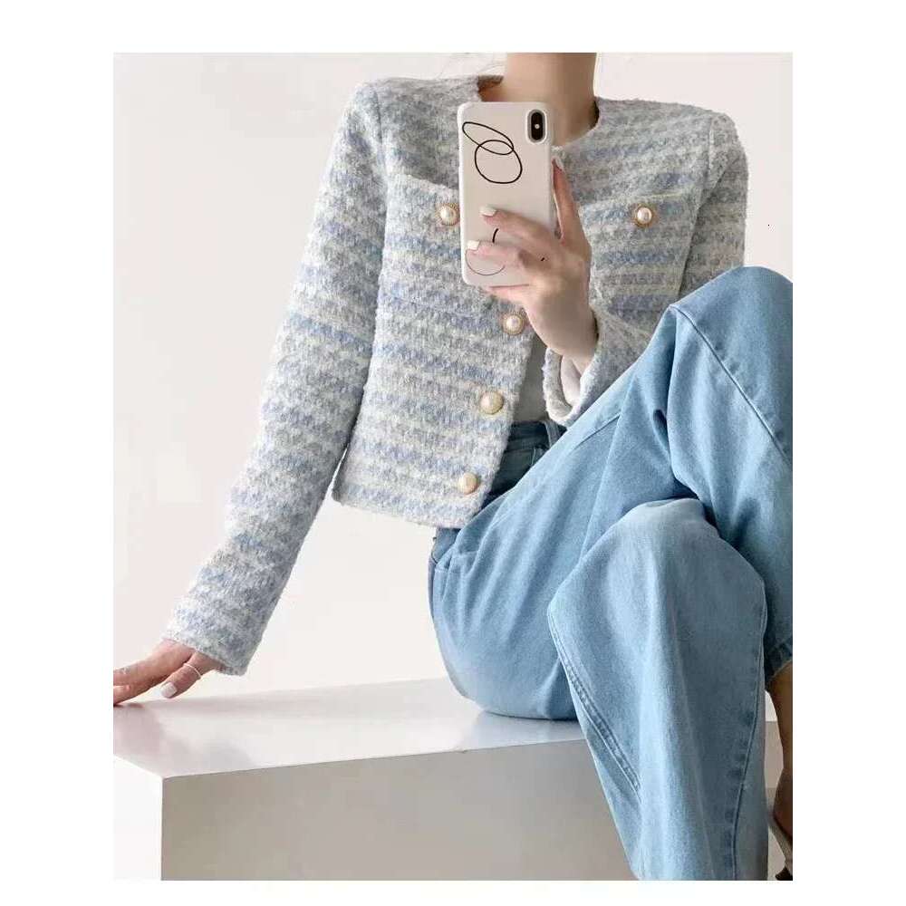Autumn Winter Elegant Tweed Cardigan Short Coat With Pocket Single Breasted Jacket For Women Loose Outwear 2025