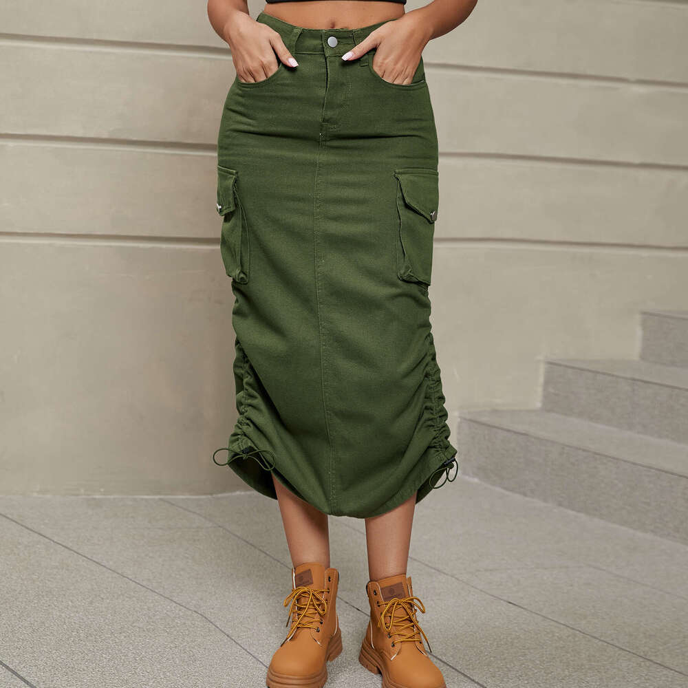 European and American women's exclusive denim workwear mid length skirt trend 2025 new casual versatile fashion clothing