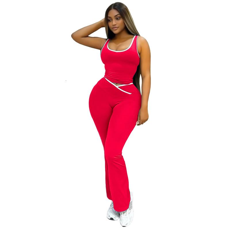Womens Tracksuits Two Pieces Set 2025 New Fashion Contrasting Cross Flared Pants Nude Yoga Running Fitness Yoga Suit 7 Colours