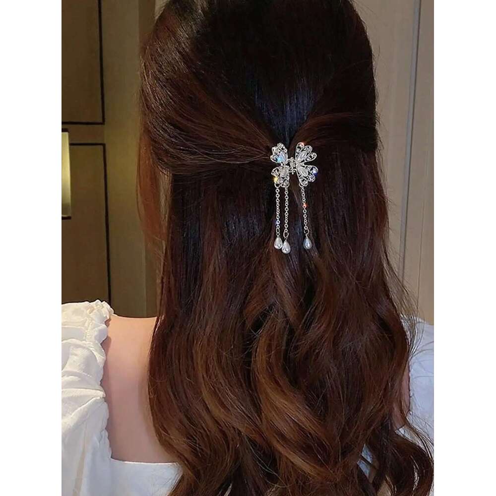 1Pcs Fashion Pearl Butterfly Tassel Claws For Women Hair Accessories