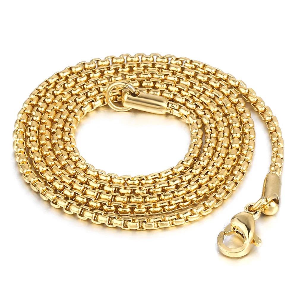 2mm Stainless Steel Thick Box Chain Choker Necklaces for Women Men 14K Gold Plated Fashion Jewelry Accessories 16-24inch