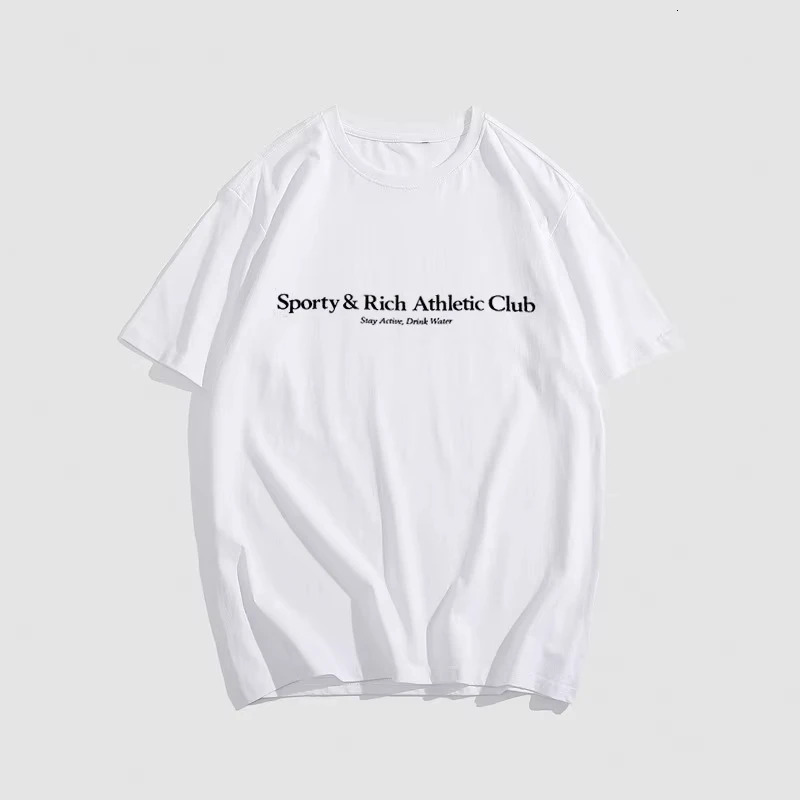 Sporty Rich Letter Graphic Print Men Women T-Shirt Summer Short Sleeve T-shirt Lady Pullover Classic Casual Femme Top 250513