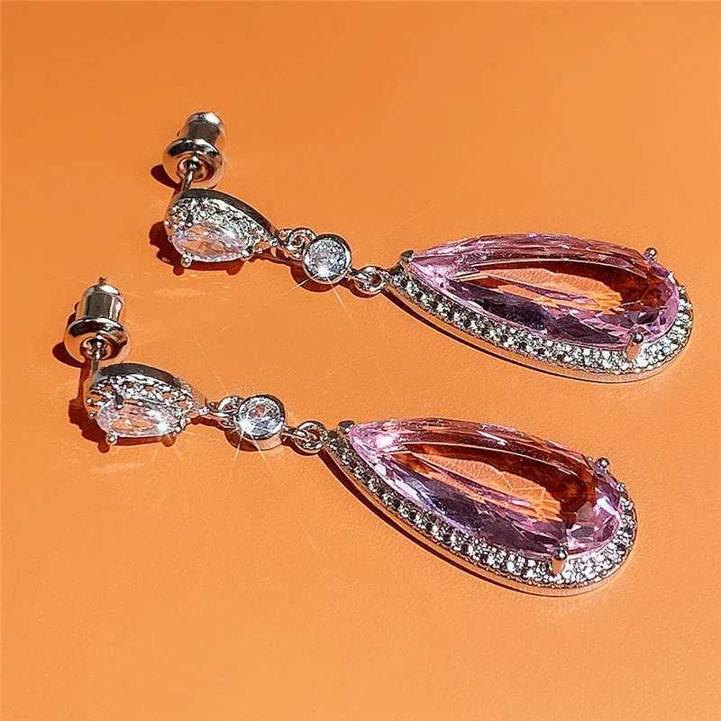 Huitan Luxury Big Water Drop Pink CZ Dangle Earrings for Women Novel Design Engagement Wedding Accessories Party Fashion Jewelry Y250510