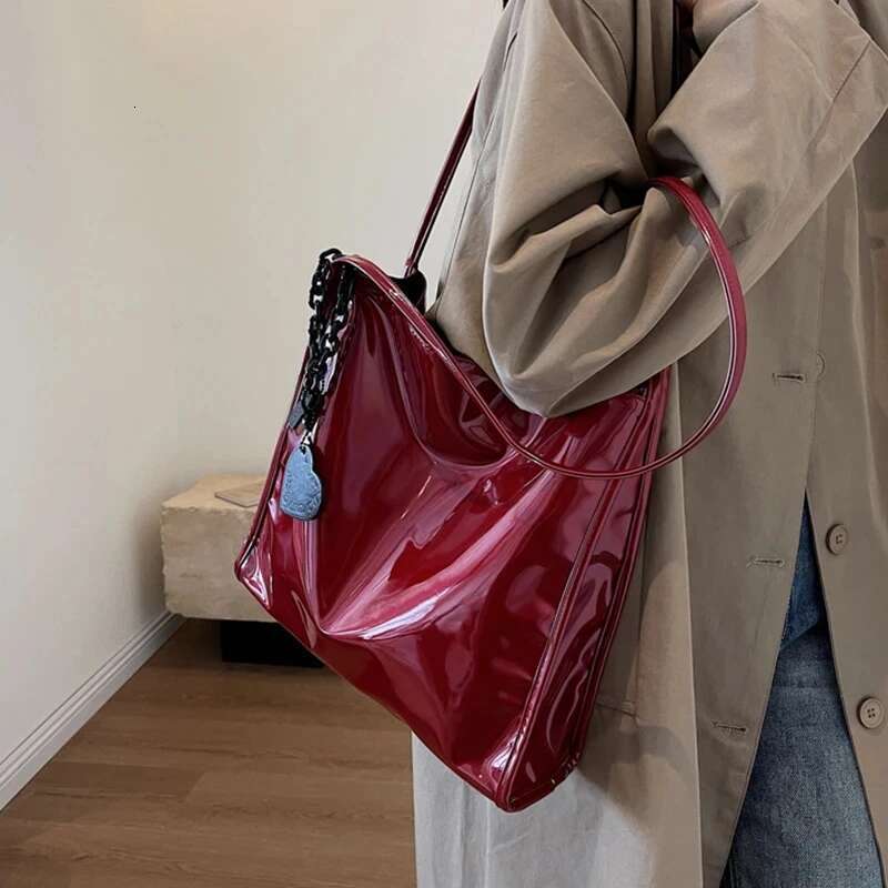 Purse Casual Travel Shopping Totes Solid Color Patent Leather Women Fashion Shoulder Bag Ladies Simple Handbag