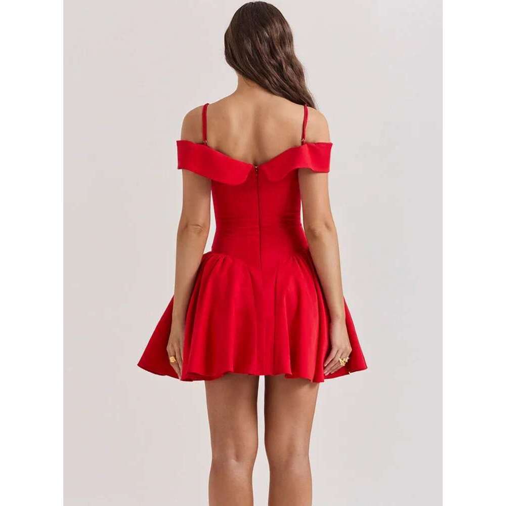 Mingmingxi Summer Elegant Off The Shoulder Mini Vintage A Line Corset Sexy Red Casual Birthday Holiday Women's Dress