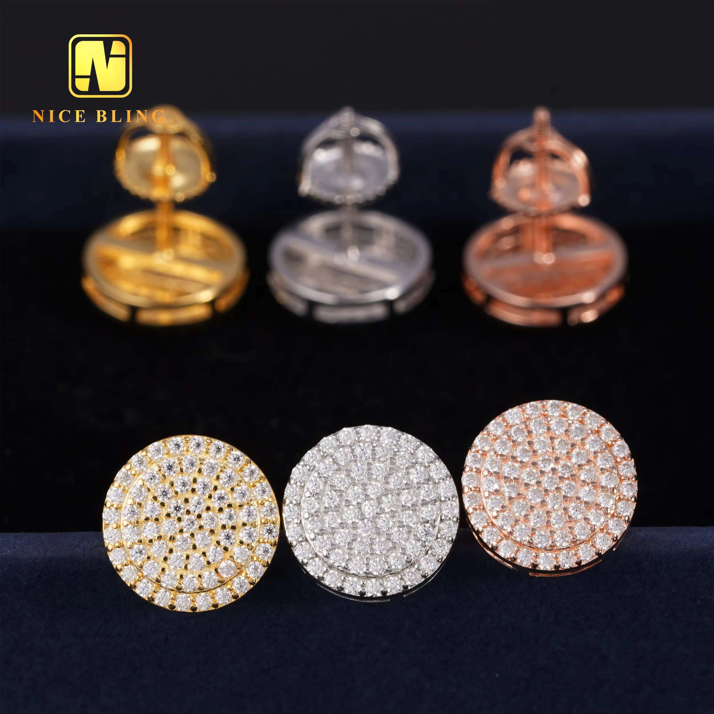 Iced Out Hip Hop Moissanite Earrings 925 Sterling Silver Ear Studs Vvs Diamond Cluster Round Earrings for Women Men