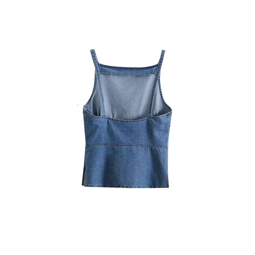 TRZA Women's Fashion Sleeveless Denim Tank Thin Strap Backless Camisole Female Summer Trendy Top