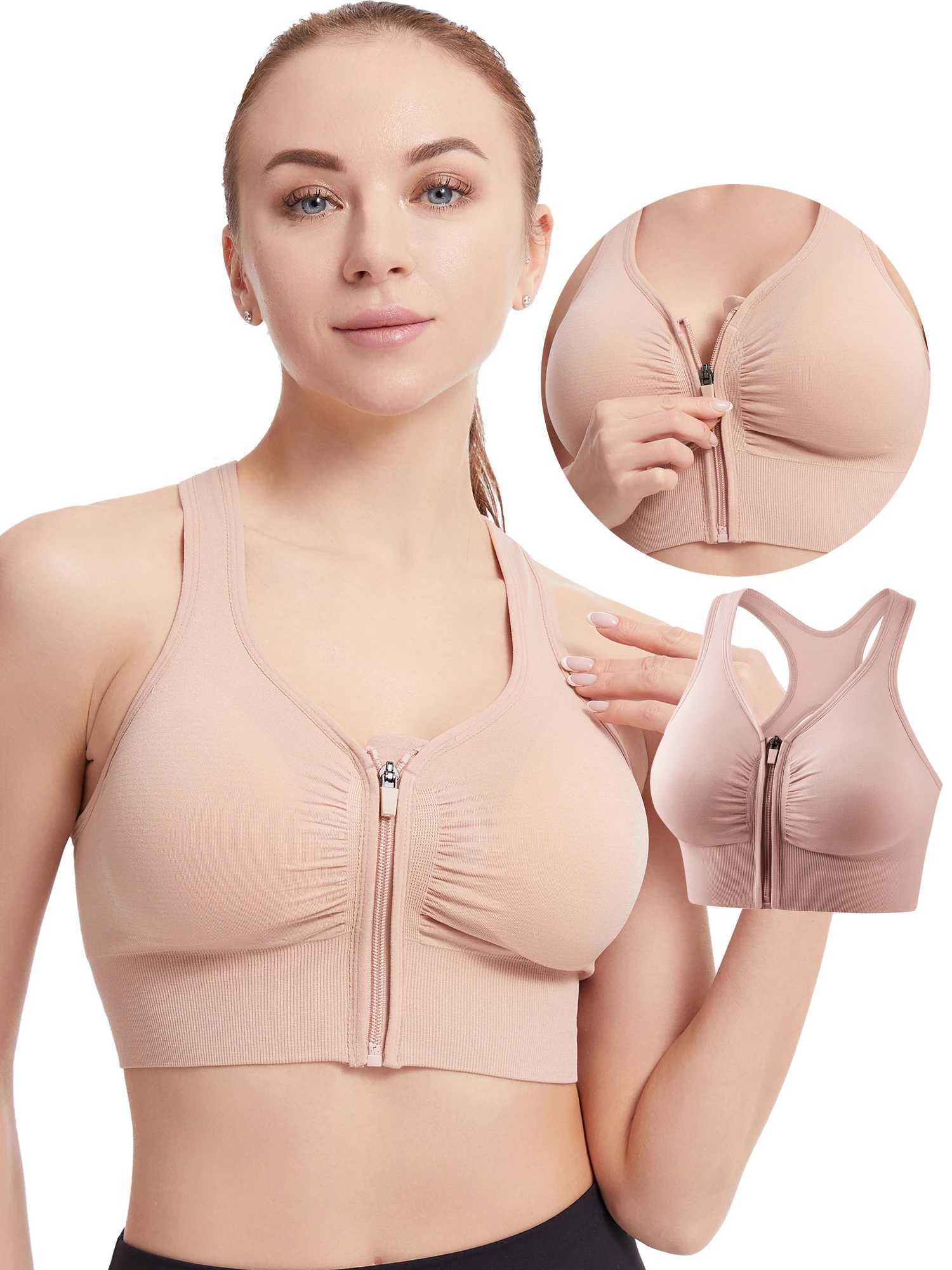 Women Zip Sports Bra Tank Plus Size Shockproof Gather Brassiere Female Yoga Running Fitness Bralette Womens Lingerie Underwear M250513
