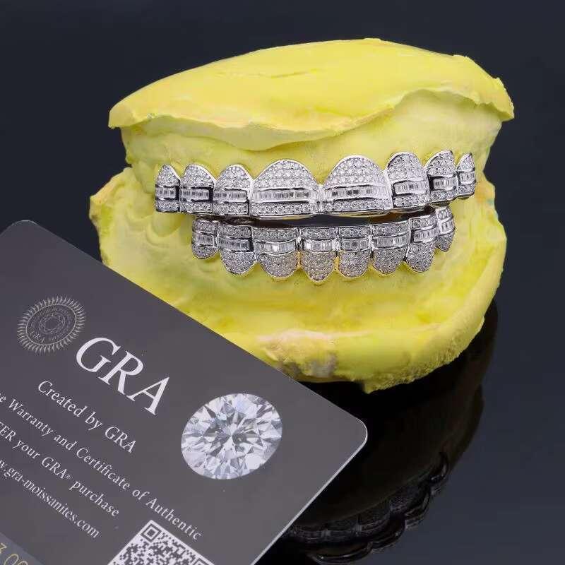 Moissanite Grillz Custom Hip Hop Jewelry 18K Gold Plated Teeth Invisible with Princess Cut 925 Silver VVS Mossanite Jewelry