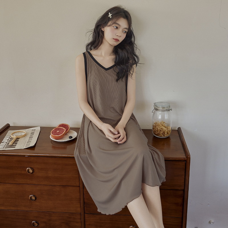 B876-Ice silk nightdress women with chest pad pajamas sexy summer thin suspender vest dress sleeveless dress summer