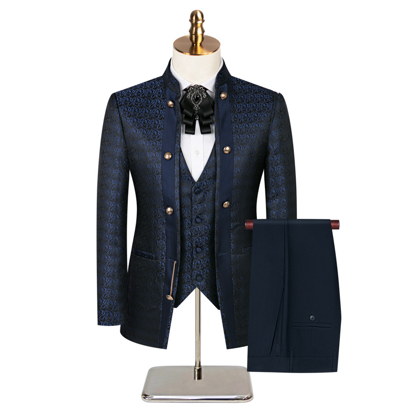 New Designer Men Suit 3 Pieces Printed Striped With Lapel For Wedding Banquet Work Business Tuxedo Set Jacket With Pants(Coat+Pants+vest)