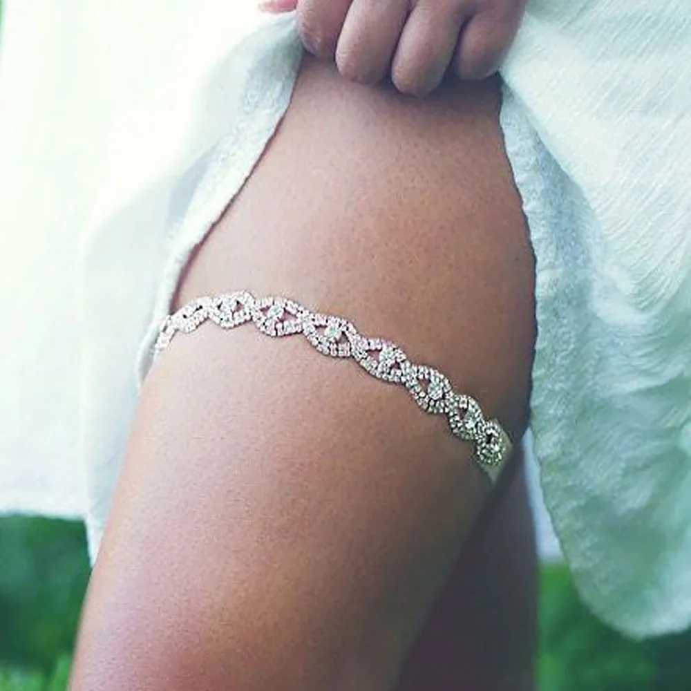 Bohomian Sexy Rhinestone Evil Eye Leg Chain Jewelry Women Shiny Crystal Elastic Rope Waist Thigh Chain Body Jewelry AccessoriesT250513