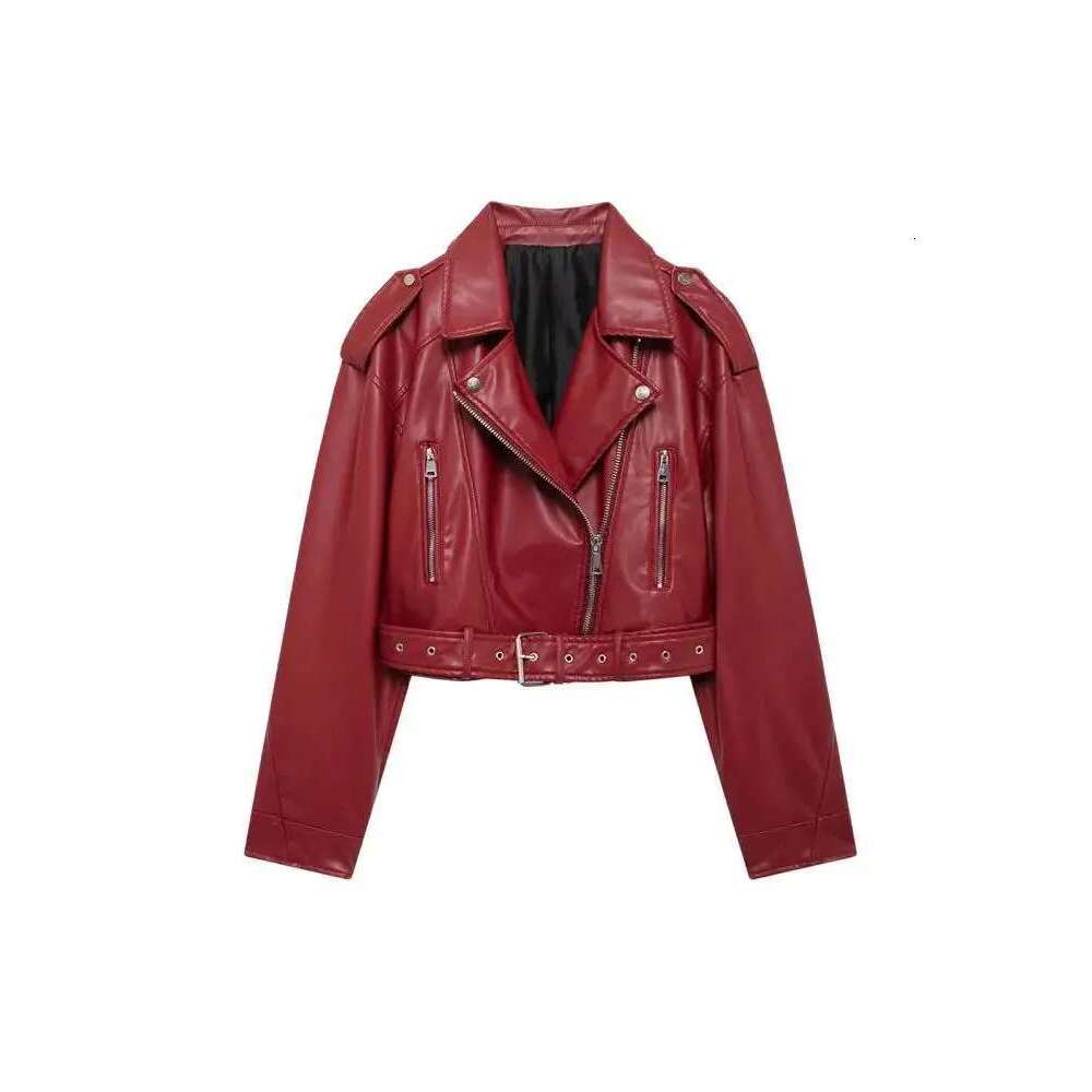 TRZA-Faux Leather Moto & Biker Jacket for Women, Long Sleeve Coat, Front Zipper, Female Outerwear, Chic Tops, Fashion