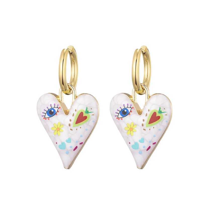 New Trendy Cute Heart Eye Stainless Steel Hoop Earrings For Women Colorful Vintage Enamel Gold Color Pendant Love Female Jewelry Y250510
