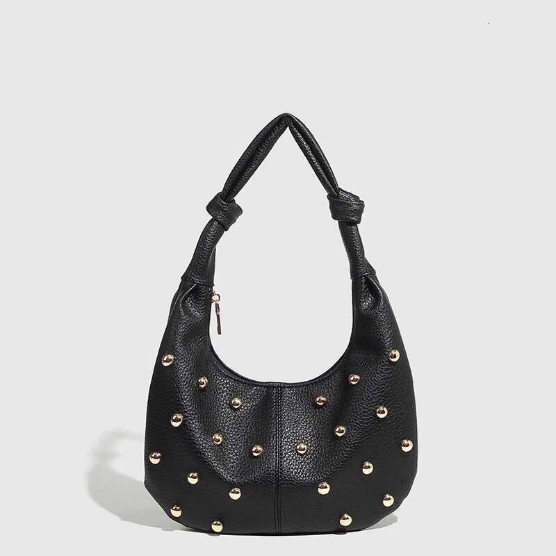 Designer Bag 2025 Personalized Rivet Fashion Shoulder Bags Solid Color PU High-End Yellow Crescent Bag Women Handbag Brand Small Tote Bag Luxury Bag