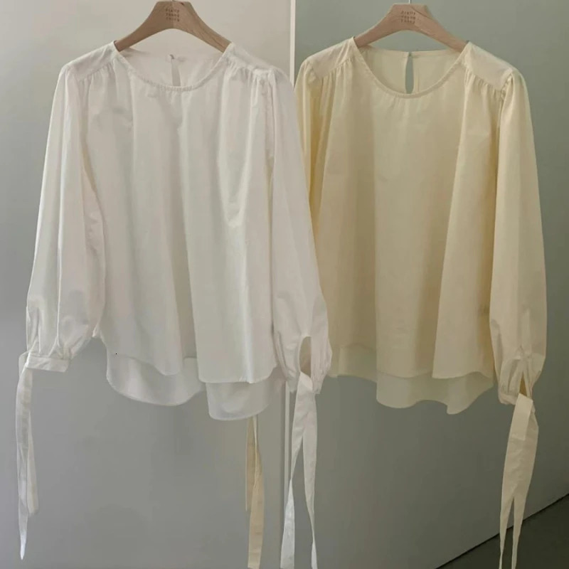 REALEFT Spring Summer Lantern Sleeve Womens Blouses Oneck Casual Loose Shirts For 250514