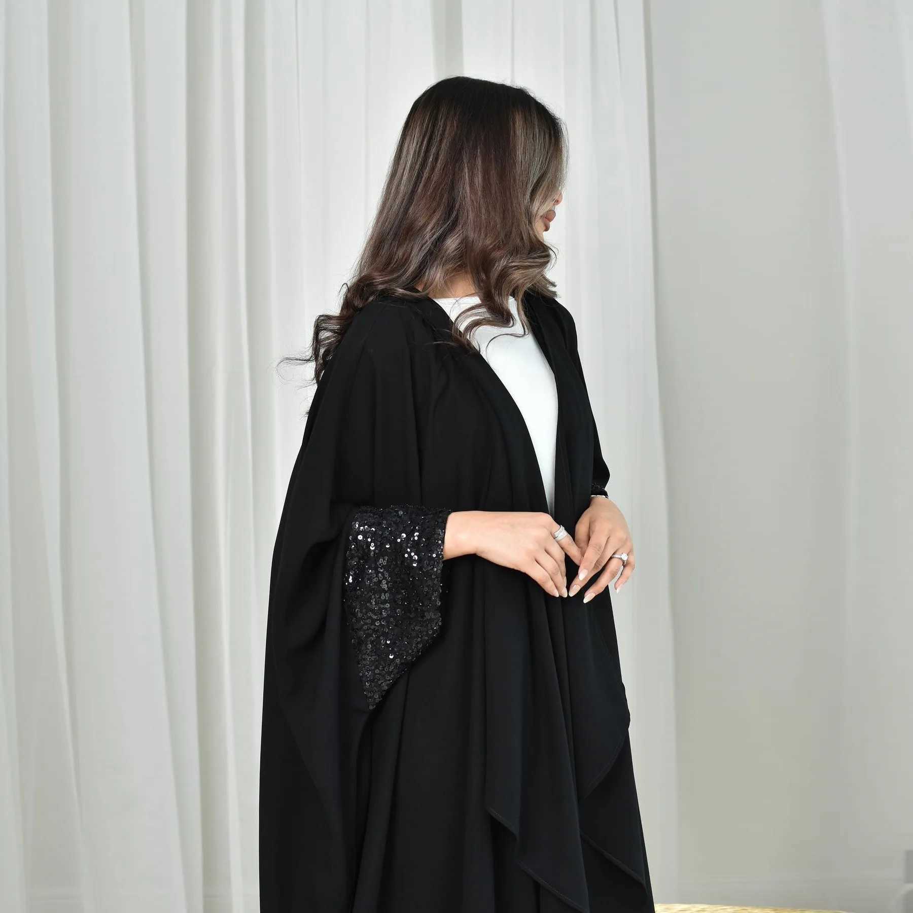 Eid Black Abayas for Women Modest Muslim Dress Dubai Open Abaya Kimono Jalabiya Ka Robe Femme Marocain Caftan Ramadan Kaftan X250514