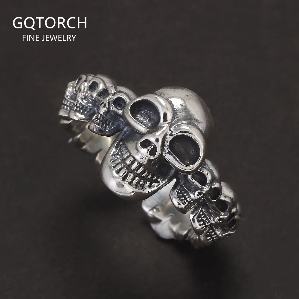 925 Sterling Silver Gothic Skull Ring for Men and Women Hiphop Punk Retro Finger Accessories Adjustable Biker Jewelry 250509