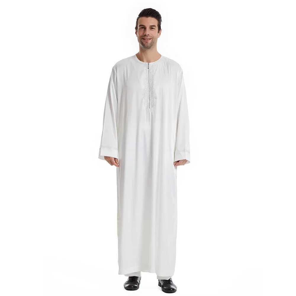 Dubai Turkey Muslim Islamic Men Clothing Zipper Front Robe Maxi Gown Abayas Ramadan Eid Kaftan Abaya Dress Jubba Thobe Costumes X250514