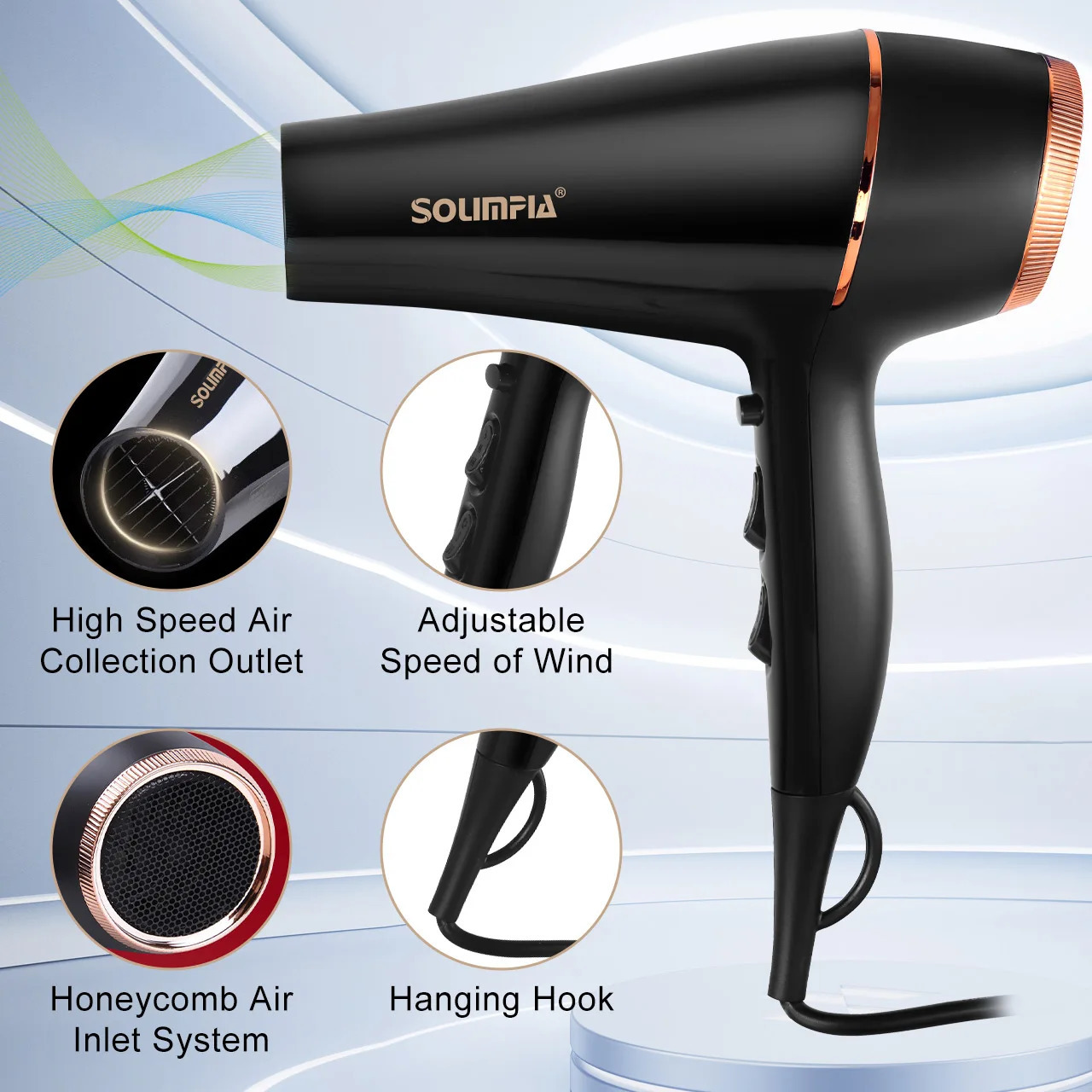 Household Electric Hair Dryer with 5 Wind Temperature Settings and Negative Ion Hair Care High-Power Hair Dryer 250513