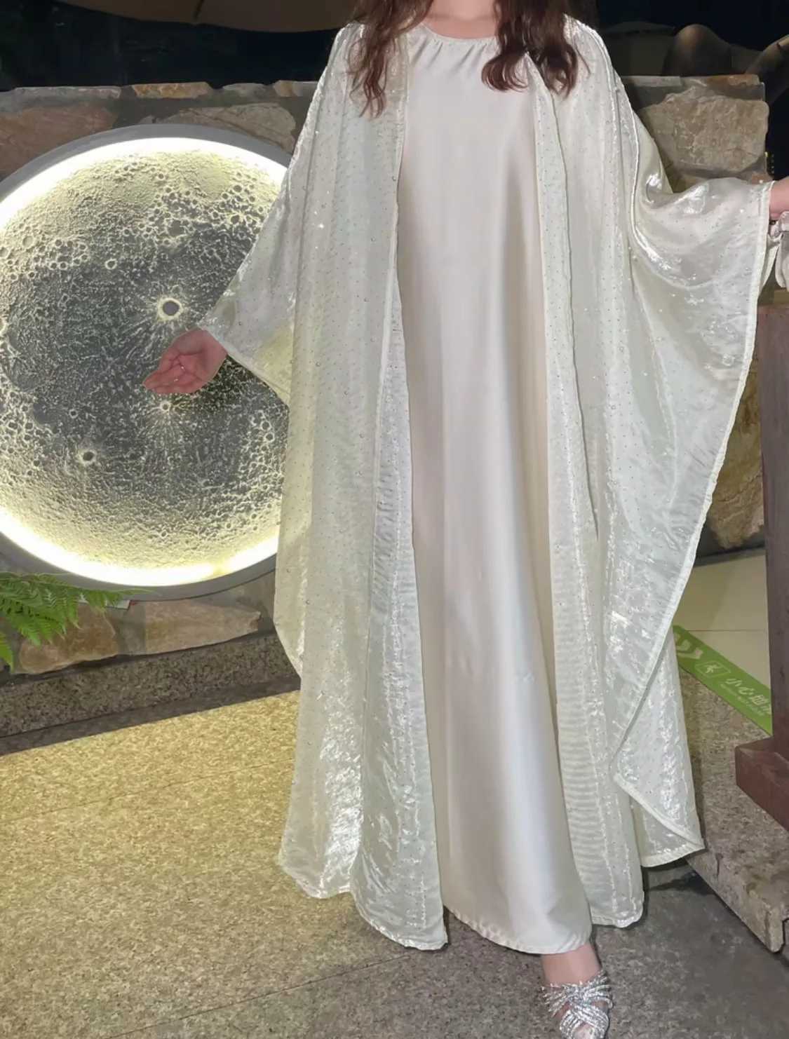 Eid Muslim Sets for Women Beads Shiny Kimono Cardigan Maxi Dress Matching Suit Dubai Abaya Ka Kaftan Islam Jalabiya Ramadan X250514