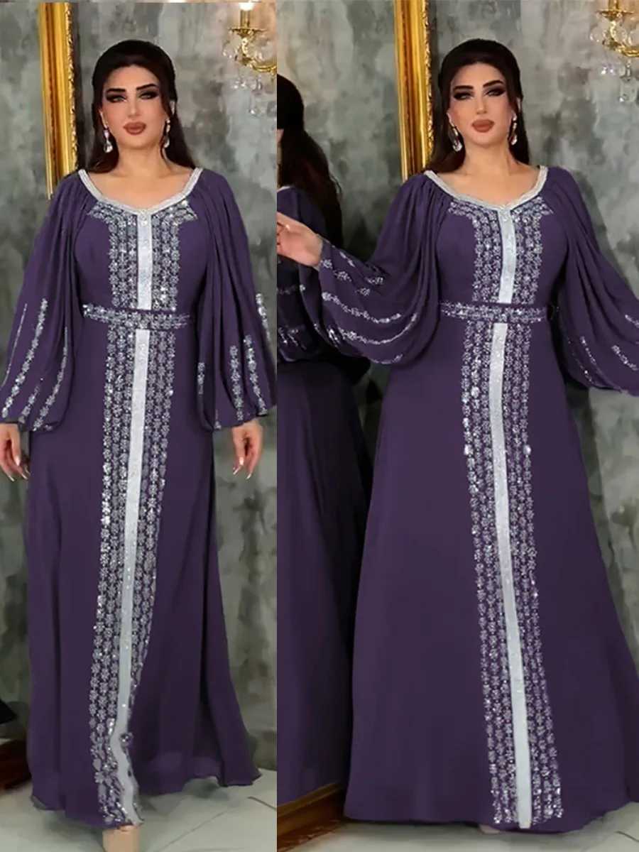 Abaya Muslim Women Party Dresses Chiffon Sequins Jalabiya Ramadan Eid Morocco Islam Sashes Vestidos Arab Long Robe Dubai Kaftan X250514