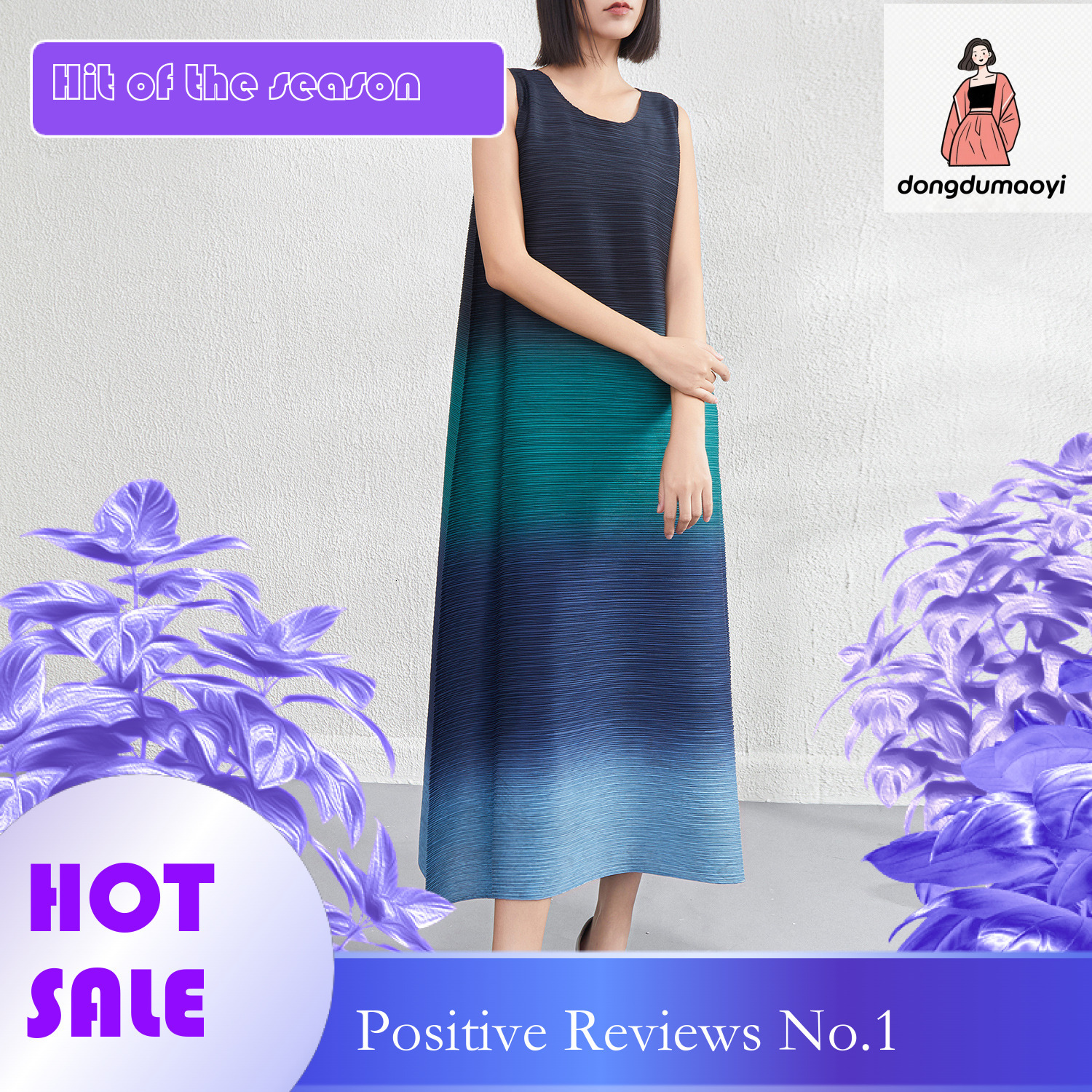dongdumaoyi Miyake vest dress new spring summer design with gradient loose and slimming effect plus size round neck A line long skirt