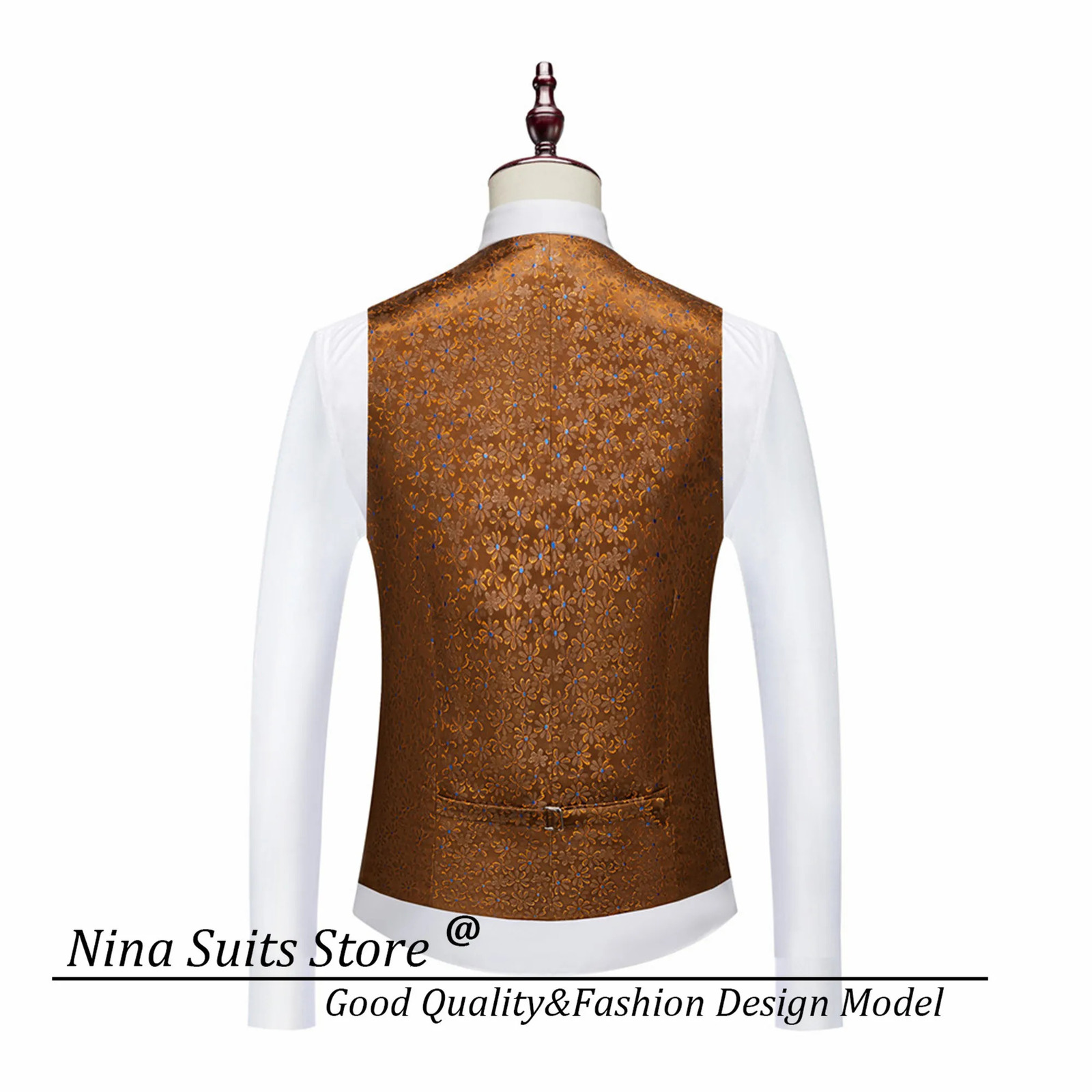 Gwenhwyfar y Gold Brown Mens Set Customized Single Chest Collar Blzaer Double Tank Top Ultra Thin Fit Pants 250530