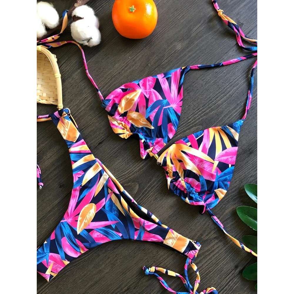 RUOTONGSEPT Sexy Micro Bikinis Set 2022 New Swimsuit Women Feather Print Bandage Swimwear Female Bathing Suit Brazilian Biquinis