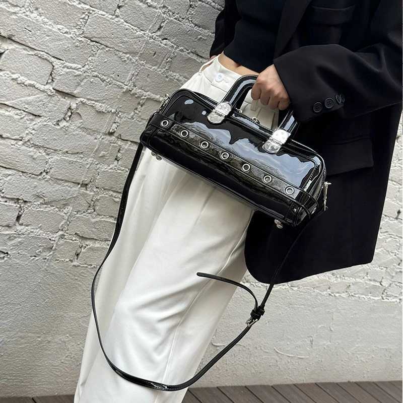 Black Patent Leather Handbag Fi Belt Buckle Crossbody Bag Jewelry Hardware Accessories Square Motorcycle Bag For Cool Girl Z250514
