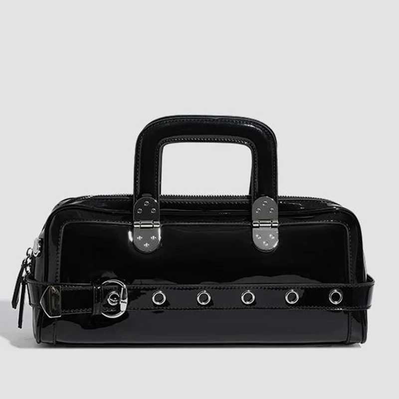Black Patent Leather Handbag Fi Belt Buckle Crossbody Bag Jewelry Hardware Accessories Square Motorcycle Bag For Cool Girl Z250514